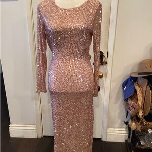 bebe Sparkling Rose Gold Sequin Dress
